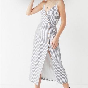 UO Amber Linen Button Front Midi Dress
